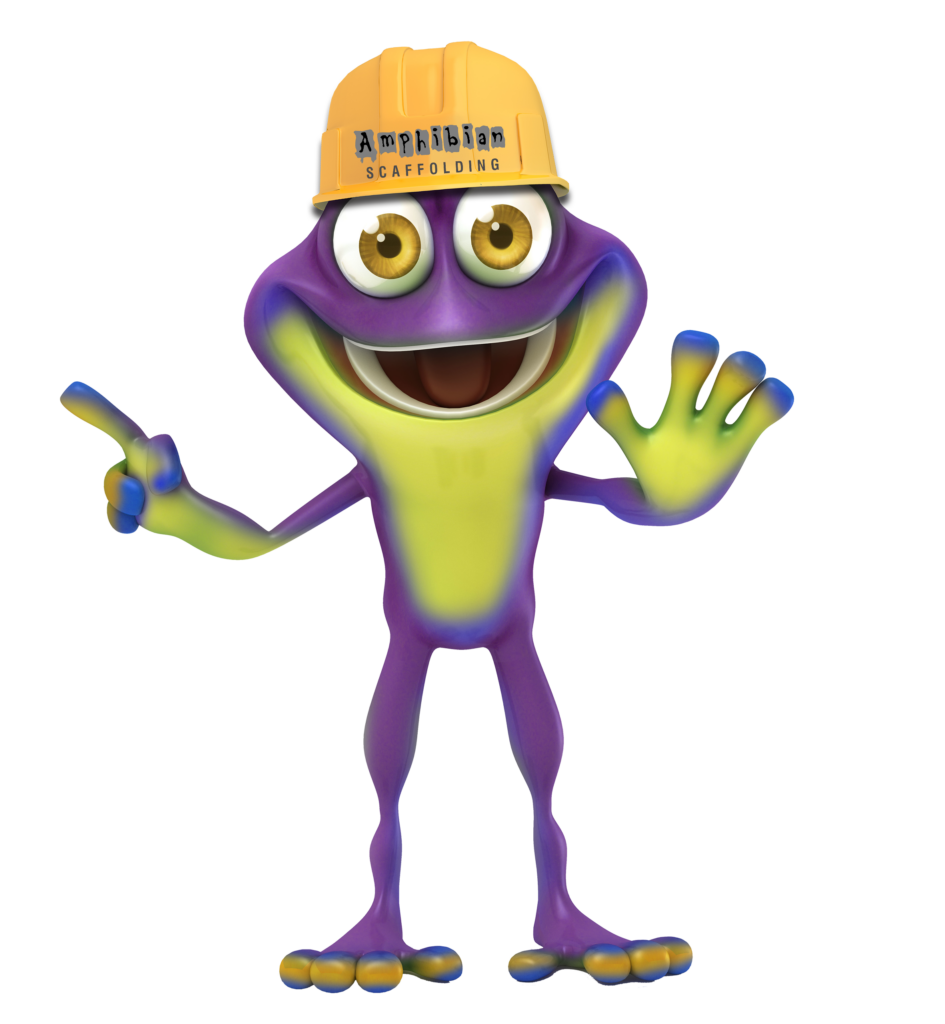 Amphibian frog mascot wearing a hard hat